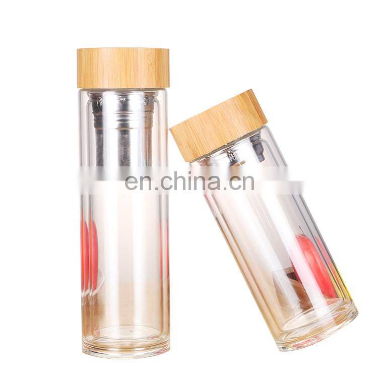 Wholesale Transparent GlassBottle Water Sport with Wooden Lid 350ml