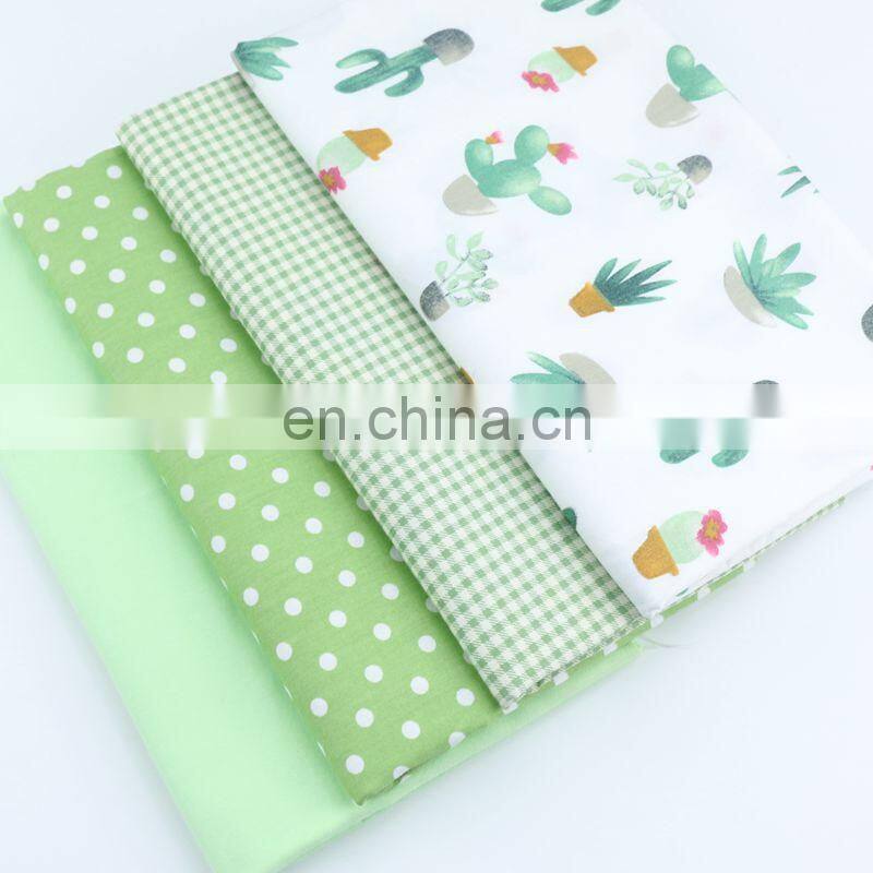 Green cartoon cactus fabric grid dot solid color fabric wholesale baby bedding fabric