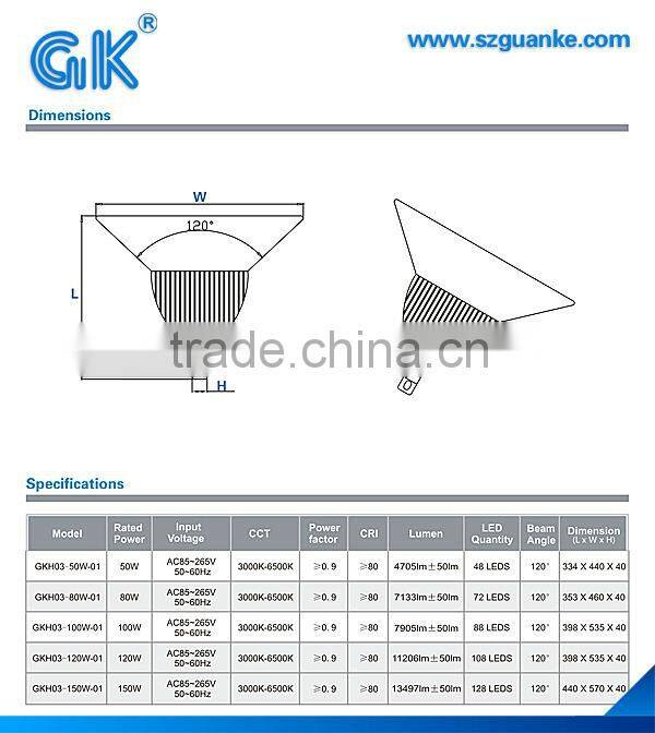 Outdoor Epistar Aluminum Body E40 150W LED High Bay Lighting For Warehouse