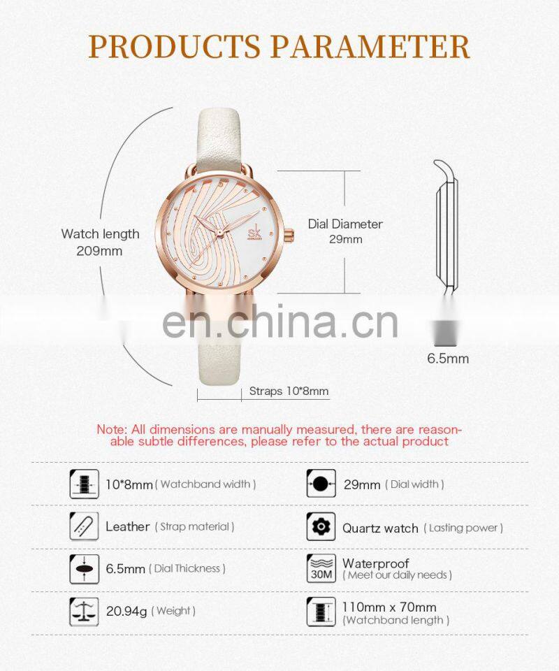SHENGKE SK0153L Casual Woman White Leather Watches branded watches for girls