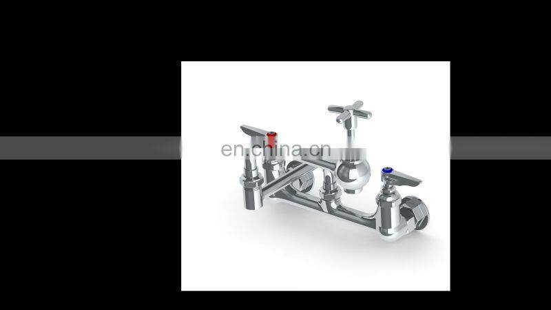 Double Hole Wall Mount Pot Filler Faucet with 8inch Centers 18inch Jointed Spout