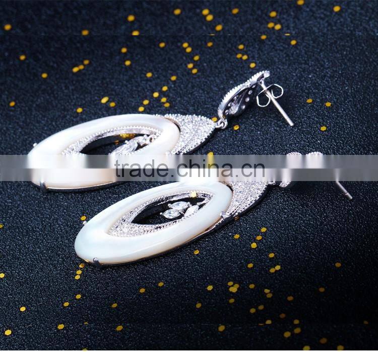 New 2016 Trend Gun White Gold Plated Natural Shell Piece Oval Shape Drop Earrings