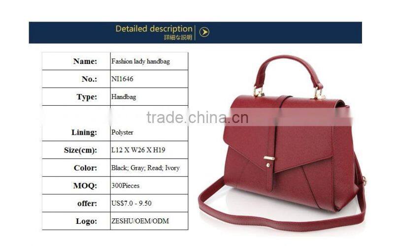 2016 high quality PU lady leather handbag shoulder bag