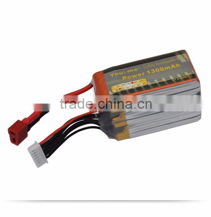 You&Me 22.2V 6S 1300mAh 25C Rechargeable Lithium Polymer Battery For Quadcopters RC Models