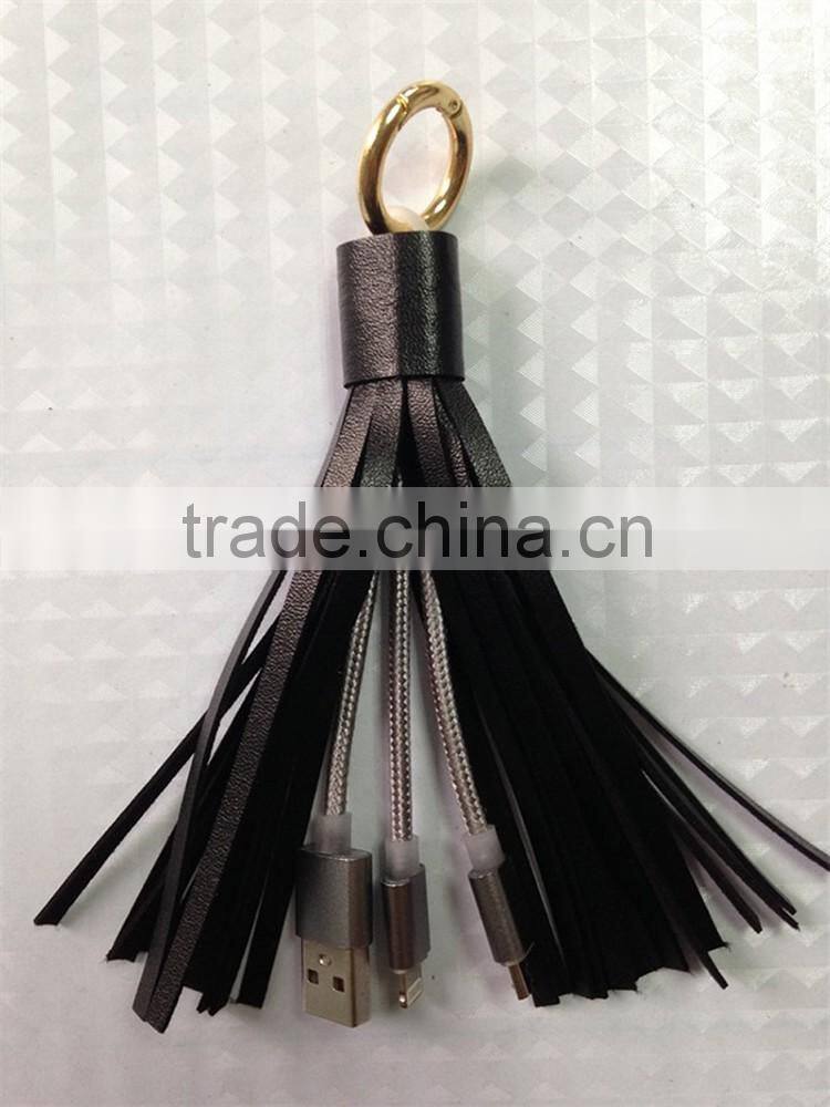 New Arrival Alibaba Leather Nylon Braided 2 in 1 Usb Cable For Iphone 5