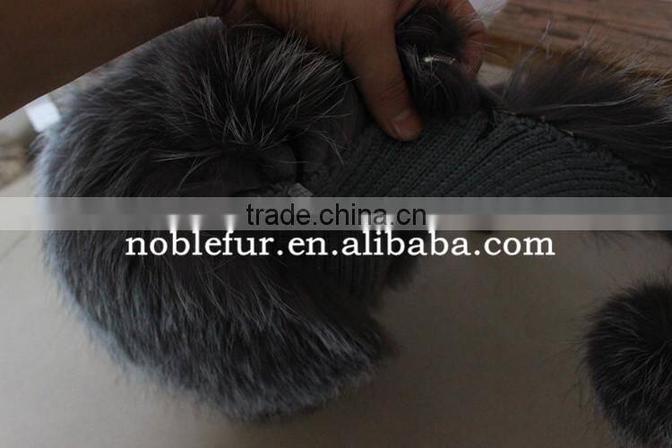popular plain solid color silver fox fur winter hat with long tail ball