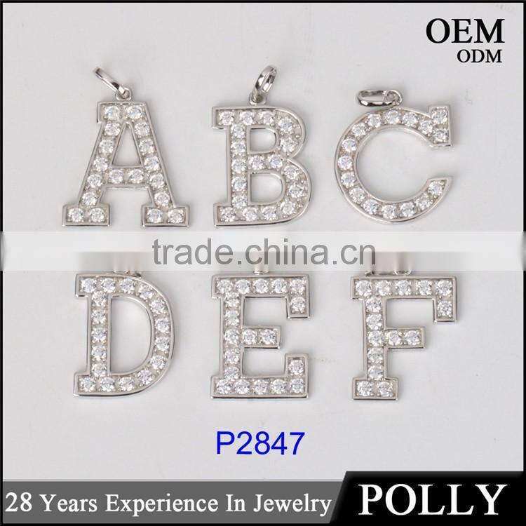 Fashion 925 Sterling Silver 26pcs letter alphabet Initial Bling Bling Pendants