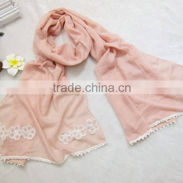 Wholesale Plain Cotton Linen Flower Embroidery Designs Ladies Scarves