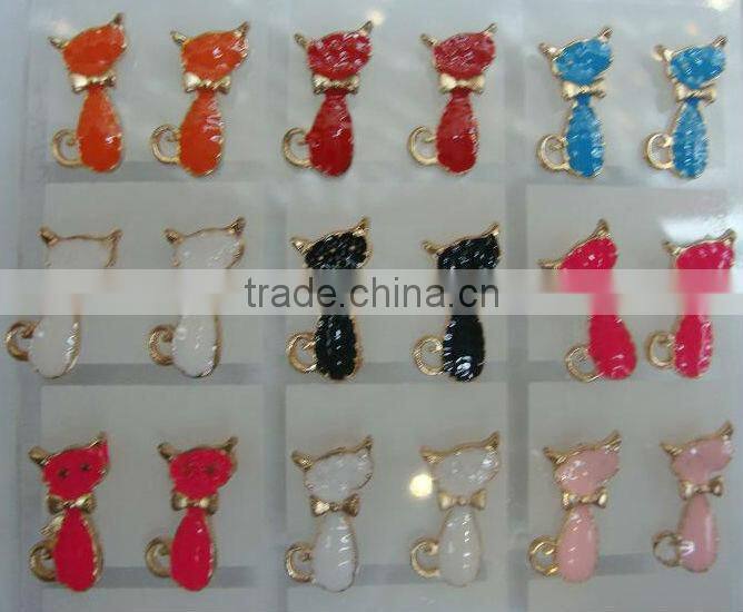 Lovely Enamel fish stud earring pins, fashion alloy stud earring pin with rhinestone