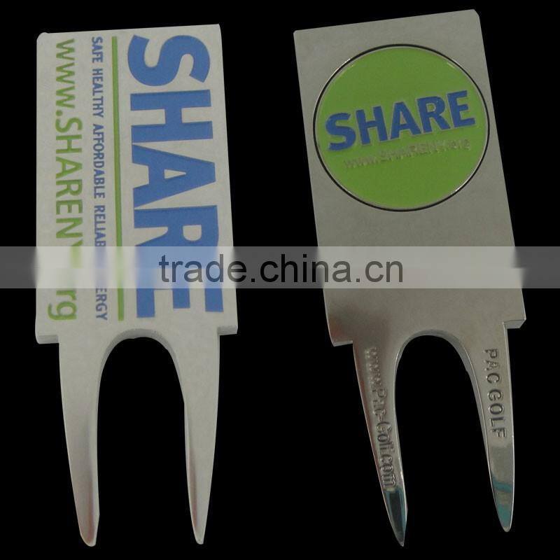 Golf divot tool with ballmark, zinc alloy,soft enamel