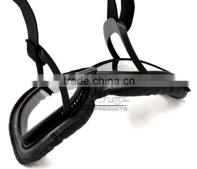 BJ-GT-007 High Quality Black Leather Clear Lens Goggles Motocross