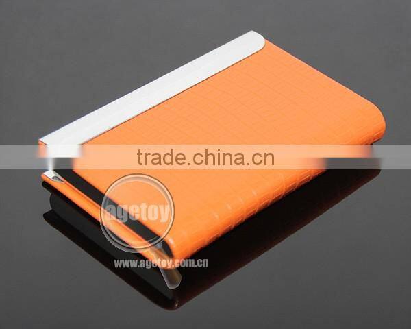 Orange Color Leather Stainless Steel Metal Leather Business Card Holder