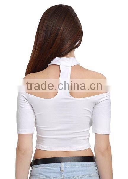 factory New basic Cut Out Choker Top off shoulder High Neck Crop Top Bralette