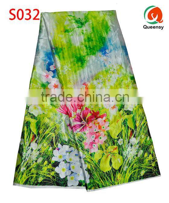 hot selling floral printed satin fabric, wholesale price beautiful design satin fabric S032