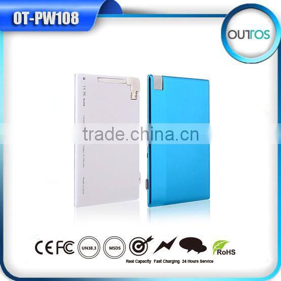 Wholesale 1500mah pocket power bank credit card with Build-in Micro USB cable