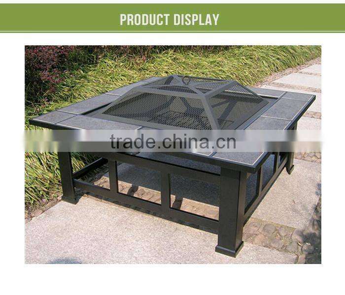 Outdoor square ceramic wood charcoal fire pit with removable tiles