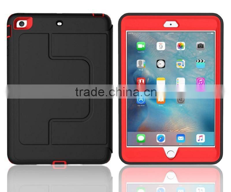 For iPad mini 4 shockproof rubber rotated foldable stand folio cover case