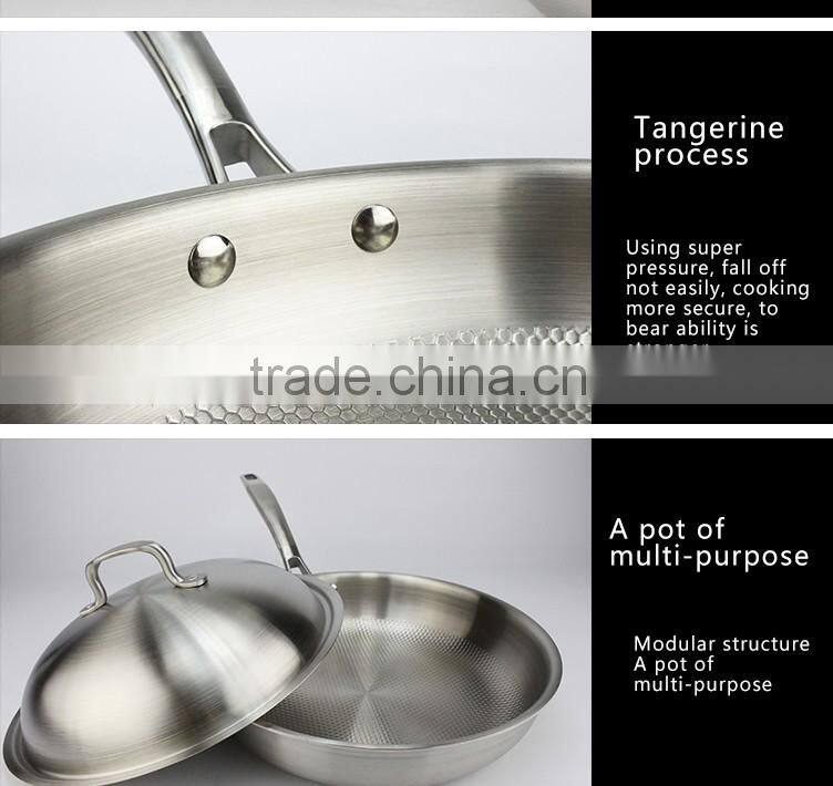 Allnice good quality honeycomb design single handle stainless steel nonstick pan/skilletwith lid for kitchen