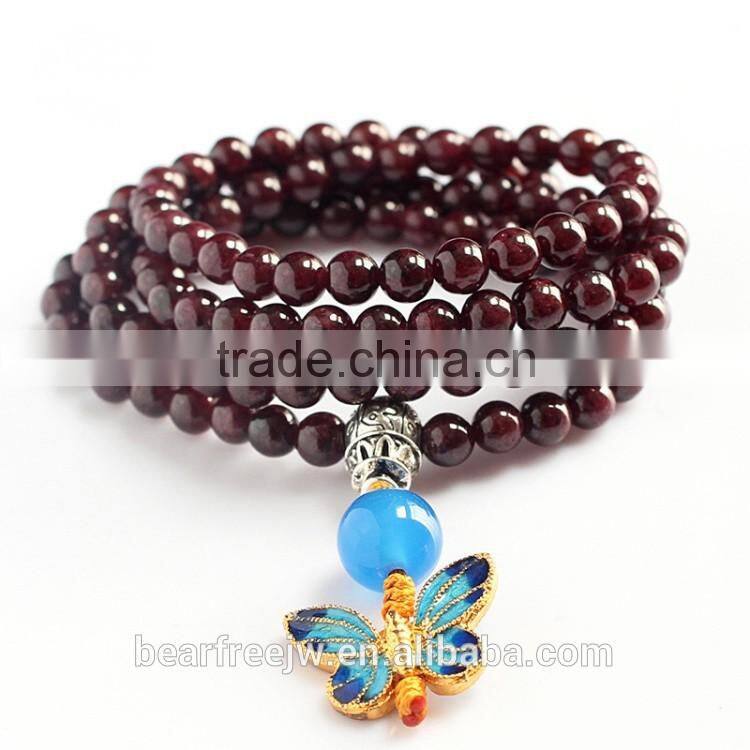 2016 new style Hot natural crystal bracelet Garnet Blue Agate prayer beads rosary bracelet 108 bracelet