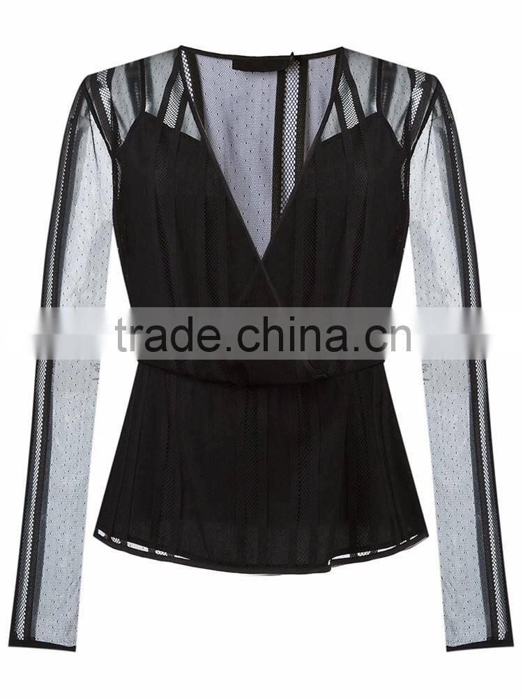 American style Fashion Tops Women Beautiful Elegant Long sleeve Blouses v-Neck design tops