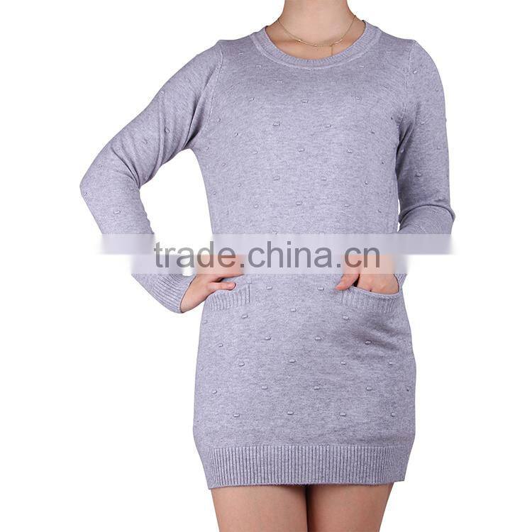 Hot sale 2015 latest pocket fashion women long sleeve pullovers loose tumper casual swerter knitwear
