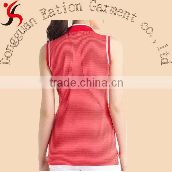 2014 high quality wholesale clothing sleeveless stripe women polo shirt
