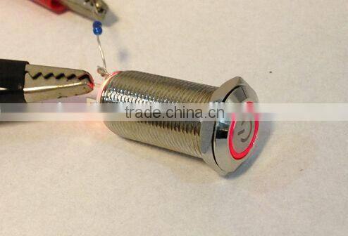 Flat Round Ring Illuminated Latching Waterproof Metal Push Button Switch 12mm Engraved Power Symbol