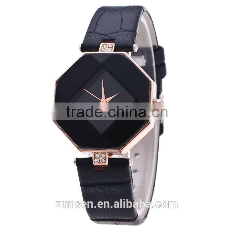 2016 High Quality Fashion Lady's Rhombic Rhinestone Faux Leather Strap Analog Quartz Wrist Watch Gift