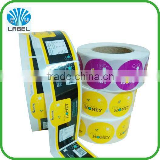 glossy laminated printing honey labels,custom printed adhesive bottle labels