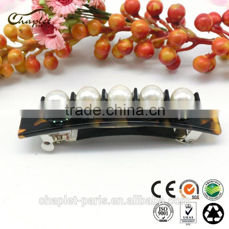 Fine Design Ladies' Acetate Pearl French Barrette Hair Clips