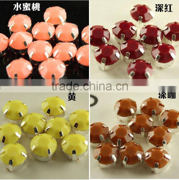 round circle chaton acrylic rhinestone candy mental base claw setting diy wedding case shoes bag garment sew on 2 holes