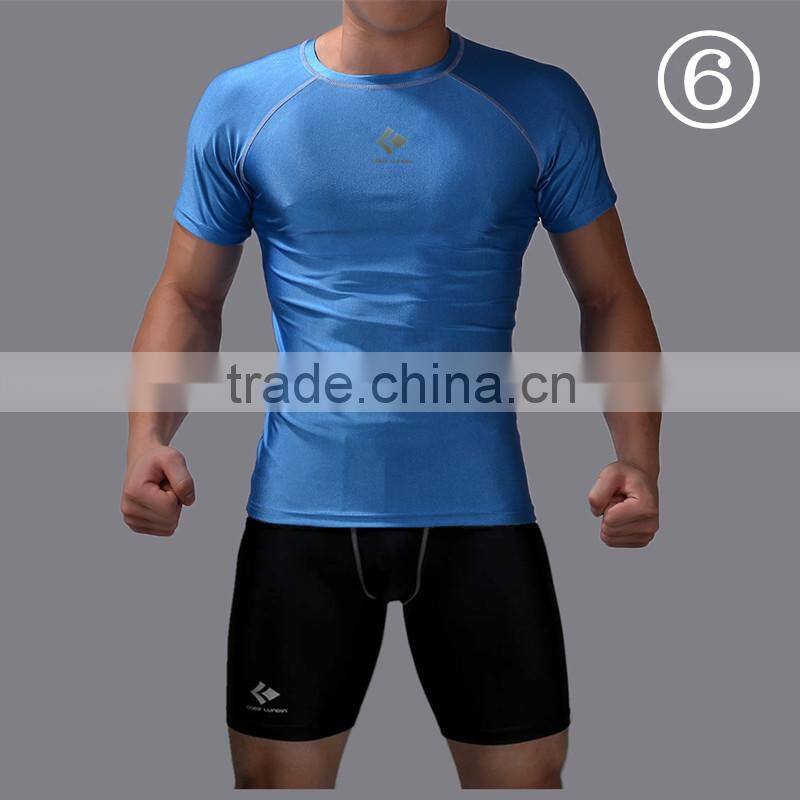 2016 compression tights running set men quick dry sports suit gym wear fitness short sleeve t-shirts shorts