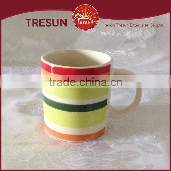 Colorful rainbow strip stoneware handpainted coffee mug