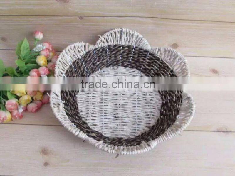 Natural seagrass woven flower shape storage basket