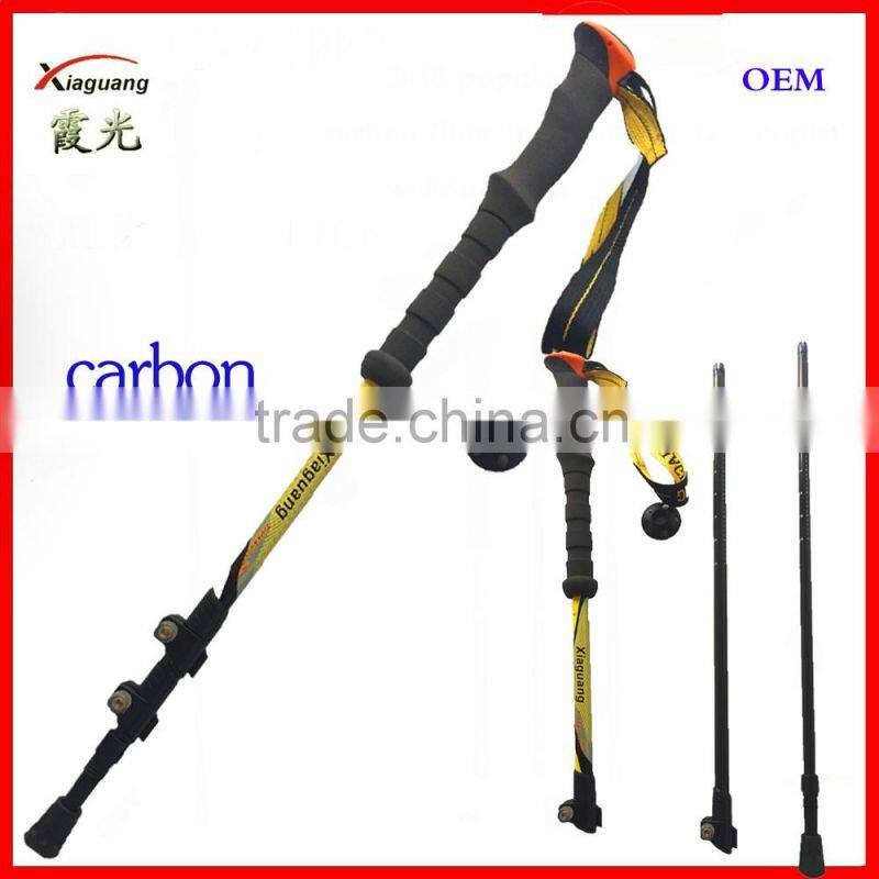 cheap three sections carbon fiber telescopic trekking pole nordic walking stick