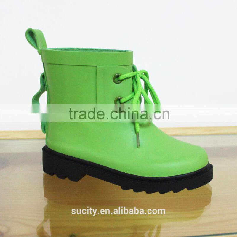 red kids jelly ankle western rubber rain boots with shoelace