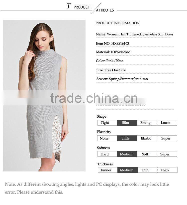 Fashion Lady Sleeveless Knitting Dress 2016 Summer Woman Thin Long Sweater Pullover Femme Robe De Tricot Lace Patchwork