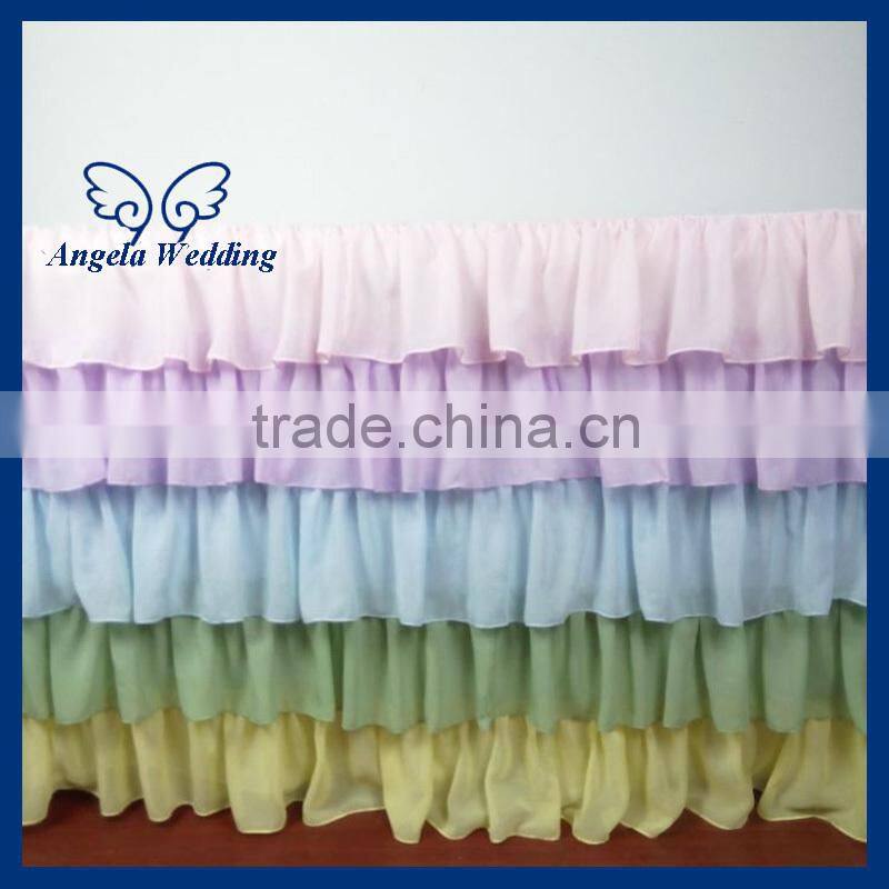 SK009A New 2015 five tiered ruffled pleated christmas steps in party purple and green table skirt