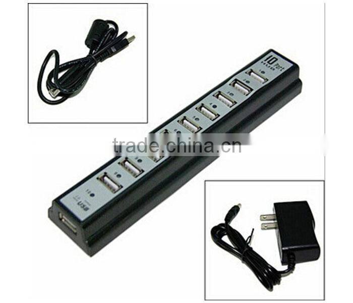 10 Ports USB 2.0 Hi Speed Multi Hub Expansion with Power Adaptor for PC & Laptop