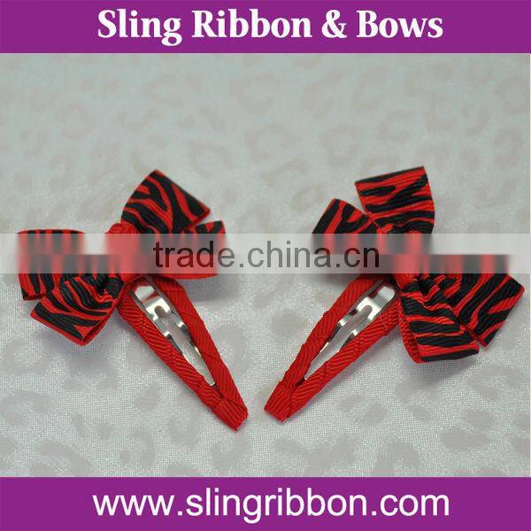 Leopard Printed Ribbon Hair Clips For Kids Wholesale