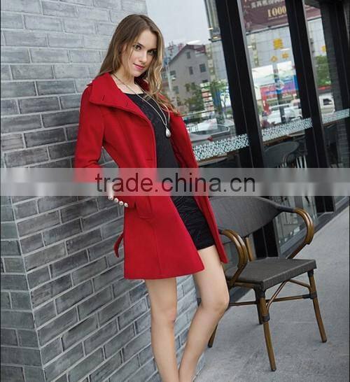 2015 New Style Woolen Europe Design Coat High Quality Casual Show Thin OEM Ladies Coat Model