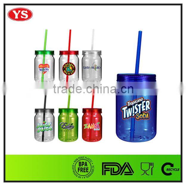 32 oz single wall plastic mason jar with spiral straw