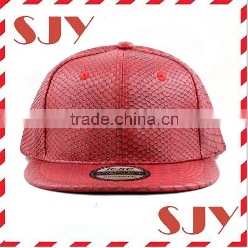 Blank Wholesale Flat Brim 6 Panel PU Leather Snapback Baseball Hat