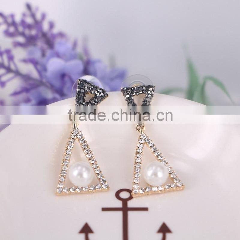 Natural Pearl Jewelry Stud Earrings Druzy Pave Crystal, Fashion Gold Plated Earring