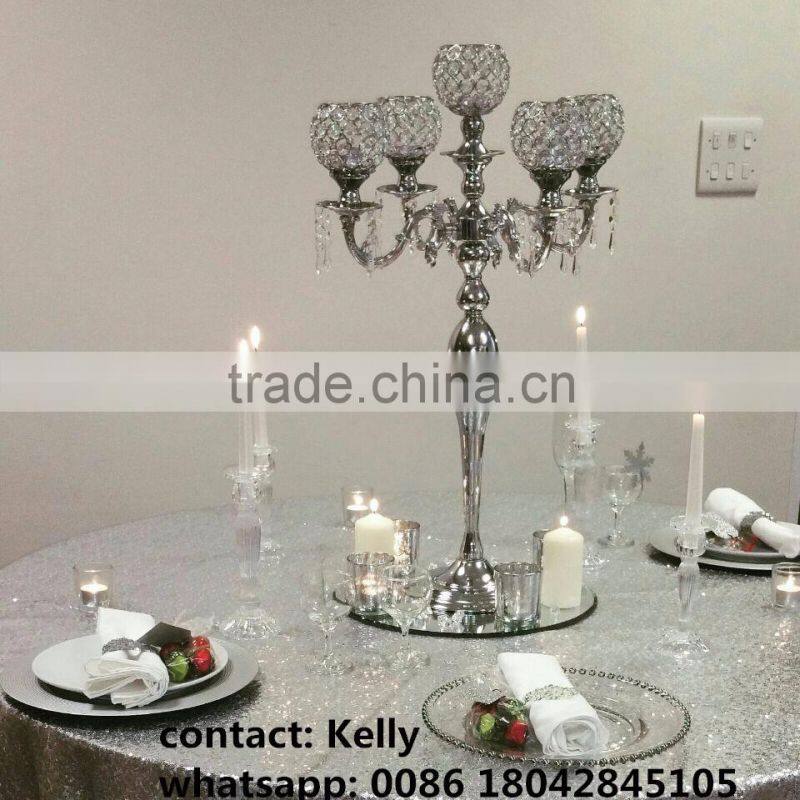 wholesale 5 arms crystal candleabra sliver wedding candelabras centerpieces with chandelier