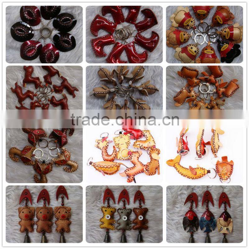 High quality Lovely fish leather animal keychain genuine leather keychain for promotional gift handmade leather keychain