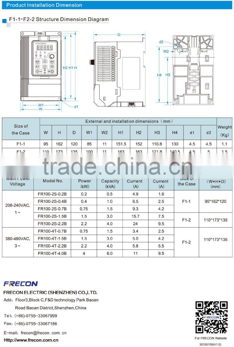 High Performance EMC Filter Vector Control 50hz~60hz 380V 220V 3/2 phase 0.75KW frequency Inverter, AC Drive, Motor Control