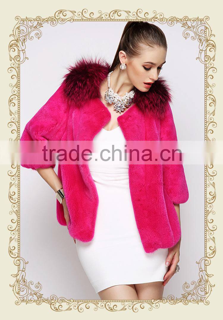 shenzhen OEM light pink women short mink fur coat for wholesale
