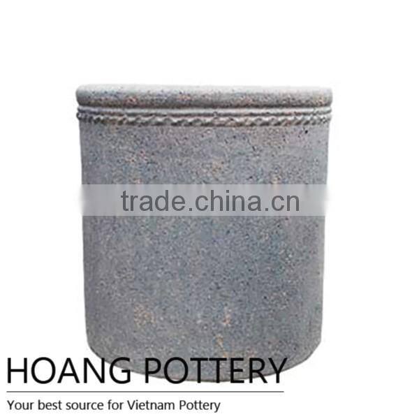 Roll Rim Dark Clay Pot - High-Fired / Oldstone Planter From Vietnam