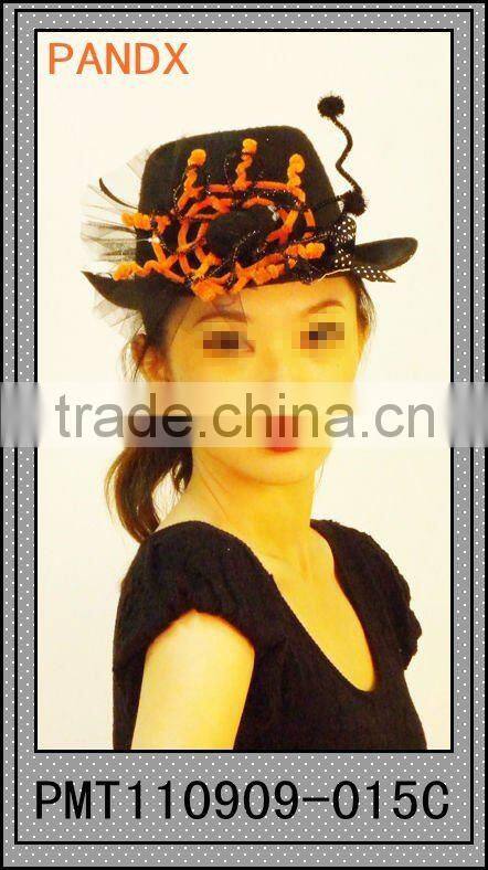 Fashion felt-cloth Black top hat with glittered rose and lace